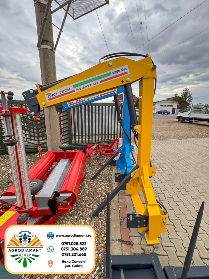 Macara cu braț extensibil și prindere în 3 puncte + cuplaj utilaj adiacent RayTech 1200kg